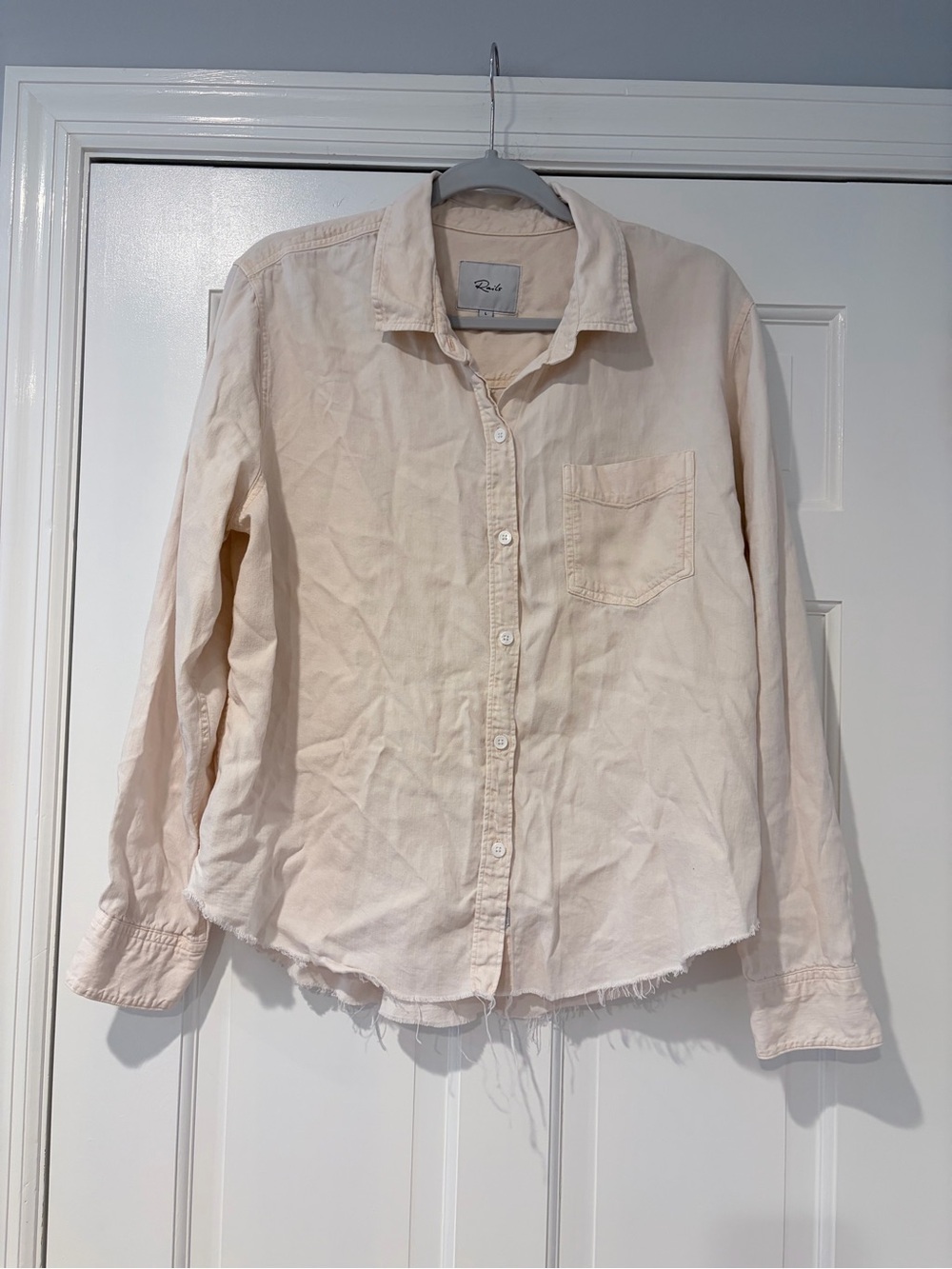 Rails Raw Hem Button Down Shirt Blush Pink Linen Blend Large